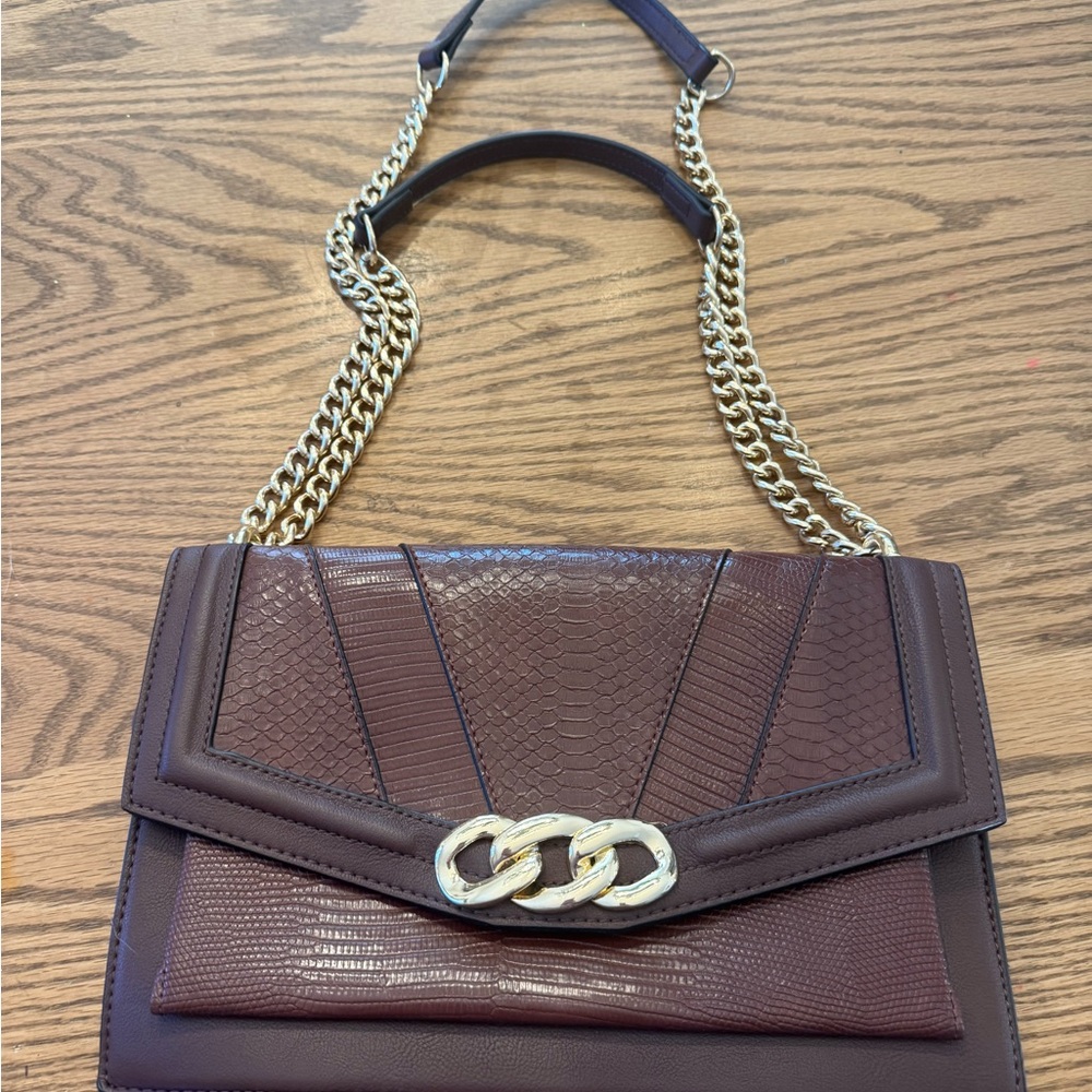 INC International Concepts Brown and Gold Chain Shoulder Bag